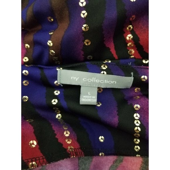 NY Collection Dress Womens L Midi Multicolored Sequins Zip Chest Flowy Stretch - Picture 6 of 6